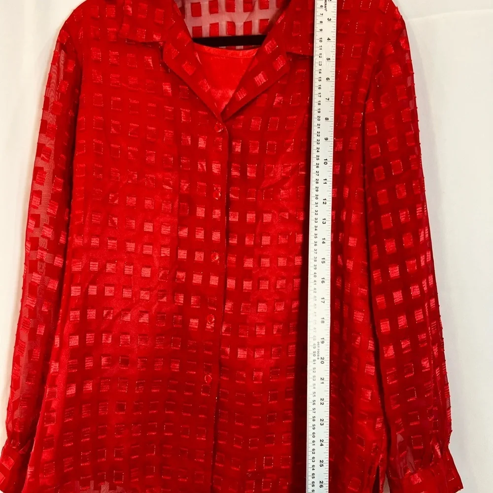 Alia Red Sheer Blouse - Picture 7 of 11